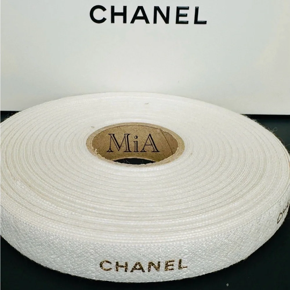 CHANEL Ribbon Full Roll 25m/ 27Yards (White With Gold Logo)